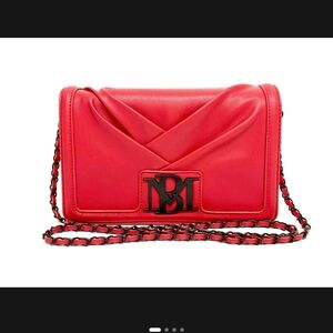 Badgley Mischka Large Pleated Crossbody Bag Red with Black Hardware